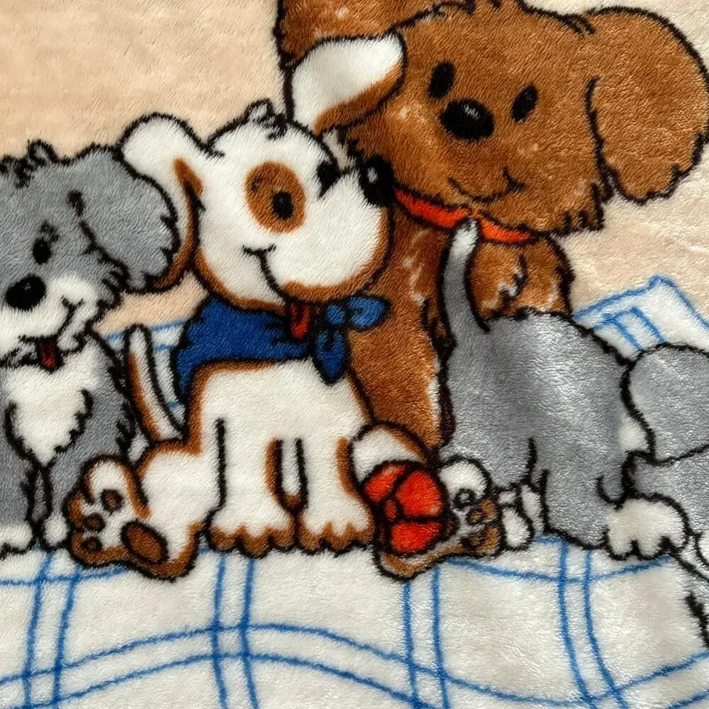 Vintage Baby Nursery Blanket Bunting Puppies Dogs Puppy Tan With Paw Prints